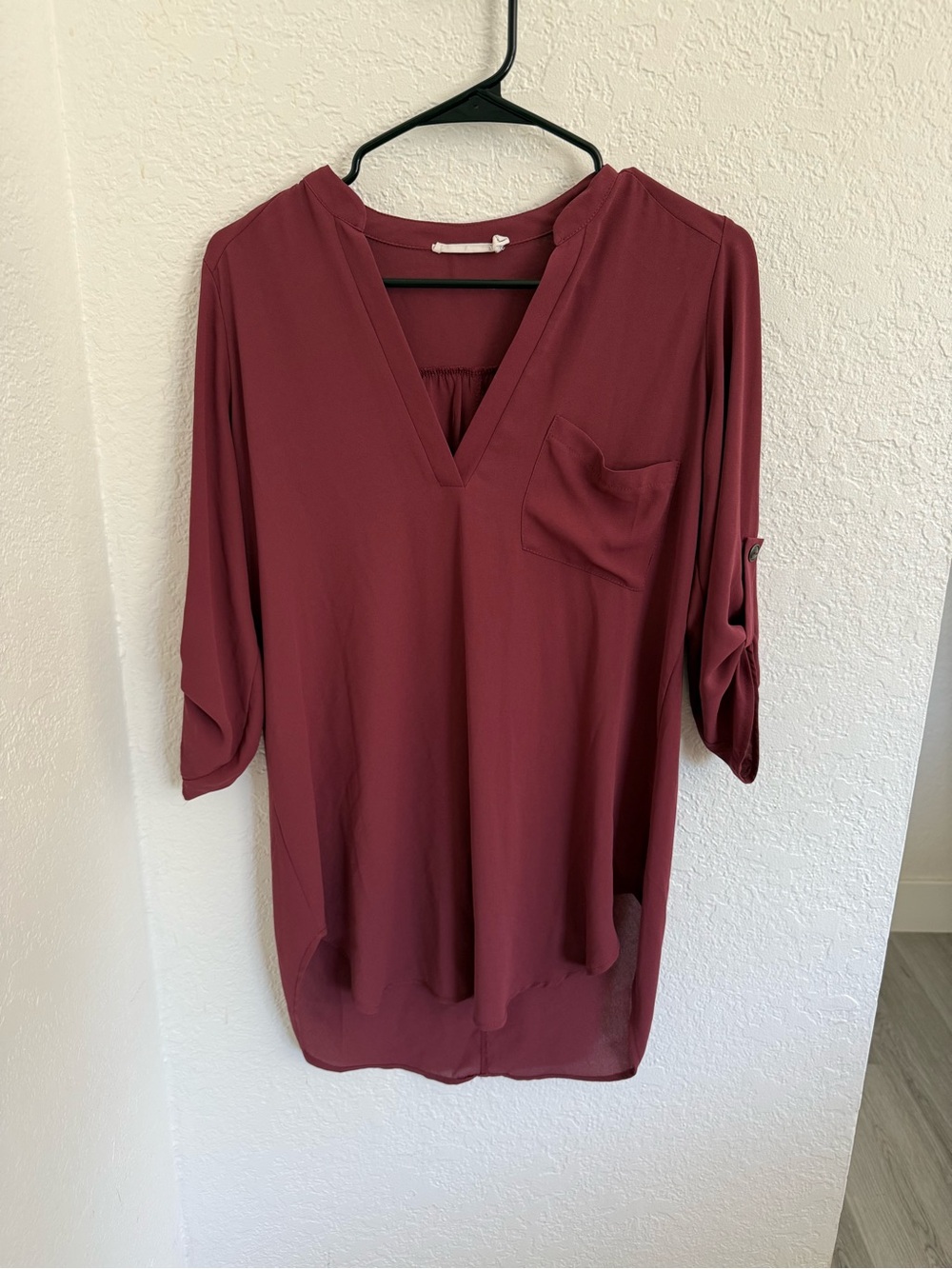 Nordstrom V-Neck 3/4 Sleeve Tunic Top - Wine